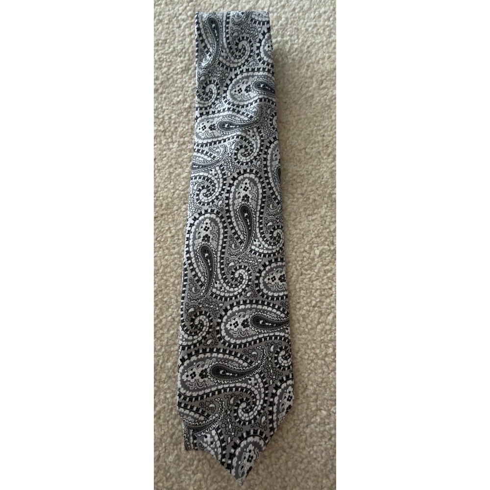 Lord R Colton Collegiate Collection Men's Paisley Tie Black White Gray Necktie - Picture 1 of 3